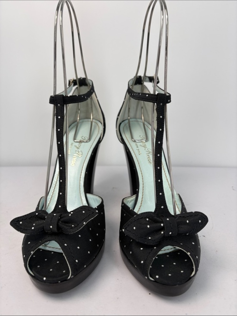 🥿 Tracy Reese Polka Dot fabric T-Strap Block Heel Pumps - Black
